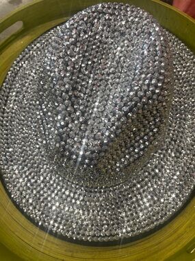 Silver Crystal-Embellished Wide Brim Hat